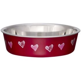 Loving Pets Stainless Steel & Red Hearts Bella Bowl with Rubber Base Easy Clean