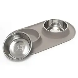 Messy Mutts Dog Double Feeder Grey 3 Cup Non Slip