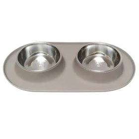 Messy Mutts Double Feeder Grey 6 Cup Non Slip