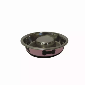 Slow Feeder Spill Proof Pet Bowl with Rubber Base And Bone Design Black