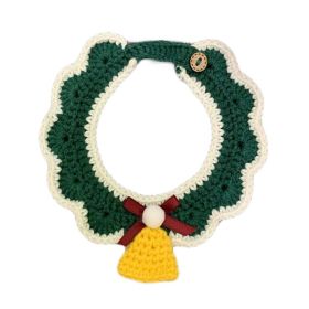 Green Handmade Knitted Pet Necklace Cat Dog Christmas Jingle Bell Collar Pet Cute Collar Charms Crochet Scarf Bib - Default