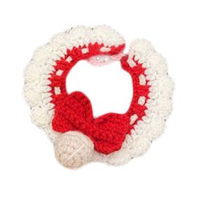 Red Handmade Knitted Cat Dog Collar Pet Crochet Silent Bell Scarf Bib Photography Prop Knotbow Necklace - Default