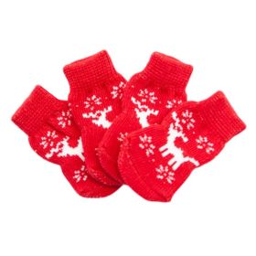 4 Pcs Christmas Red Elk Dog Knitted Pet Socks Cartoon Cute Puppy Cat Socks Dog Foot Covers Poodle Teddy Socks - Default