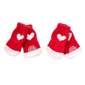 4 Pcs Red Hearts Dog Knitted Pet Socks Cartoon Cute Puppy Cat Socks Dog Foot Covers Poodle Teddy Socks - Default