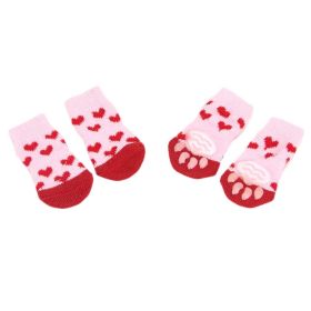 4 Pcs Knit Dog Socks Cat Socks Dog Paw Protection for Indoor Wear, Pink Red Hearts - Default