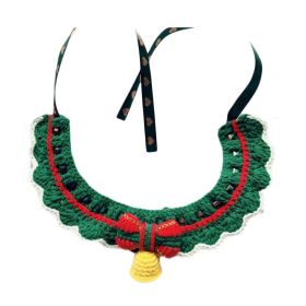 Green Red Handmade Crochet Cat Collar Cute Knitted Knotbow Dog Christmas Jingle Bell Necklace Pet Scarf Bib - Default
