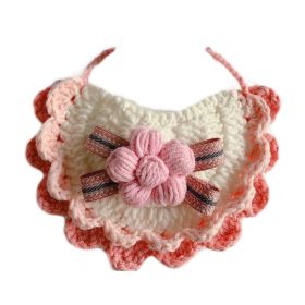 Pink Flower Handmade Crochet Pet Collar Knitted Bib Necklace Cute Lace Cat Collar Dog Scarf - Default