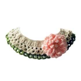 Handmade Crochet Cat Necklace Cute Pink Flower Dog Collar Green Small Pet Knitted Collar Scarf Bib - Default
