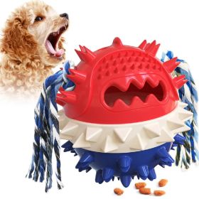 Pet Chew Toy Interactive Treat Toy Squeaky Bounce Toy with Rope for Aggressive Dog Chewers - Blue