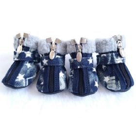 Pet Booties Set, 4 PCS Warm Winter Snow Stylish Shoes, Skid-Proof Anti Slip Sole Paw Protector with Zipper Star Design - white - XS
