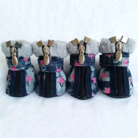 Pet Booties Set, 4 PCS Warm Winter Snow Stylish Shoes, Skid-Proof Anti Slip Sole Paw Protector with Zipper Star Design - pink - M