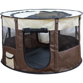 Portable Pet Soft Playpen, Pop up Tent Indoor & Outdoor Use Durable Paw Kennel Cage, Waterproof Bottom Removable Top Puppy Pen - brown