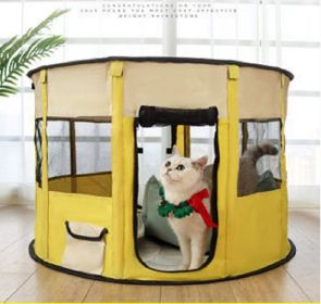 Portable Pet Soft Playpen, Pop up Tent Indoor & Outdoor Use Durable Paw Kennel Cage, Waterproof Bottom Removable Top Puppy Pen - yellow