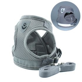 Pet Universal Harness with Leash Set Escape Proof Dog and Cat Harnesses Adjustable Reflective Soft Mesh Corduroy - gray