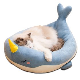 Cartoon Animals Shape Cute  Duck Cat Bed With Summer Mat Round Cat House Kennel Cushion Four Seasons Universal  - Blue Whale - M 40x35 cm