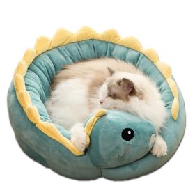 Cartoon Animals Shape Cute  Duck Cat Bed With Summer Mat Round Cat House Kennel Cushion Four Seasons Universal  - Green Dinosaur - M 40x35 cm