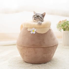 Pot Shaped House 3 In1 Pet Bed Cave House Sleeping Bag Cat Bed Mat Pad Tent  - Brown - 40x30x18 cm
