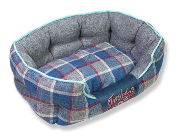 Touchdog 'Archi-Checked' Designer Plaid Oval Dog Bed - Blue - Medium