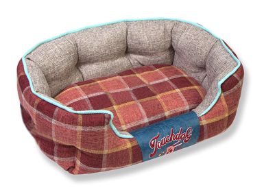 Touchdog 'Archi-Checked' Designer Plaid Oval Dog Bed - Red - Medium