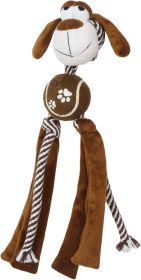 Pet Life 'Tennis Pawl' Rope Squeaker and Crinkle Tennis Dog Toy - Brown
