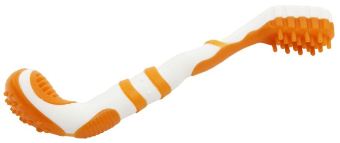 Pet Life 'Denta-Brush' TPR Durable Tooth Brush and Dog Toy - Orange
