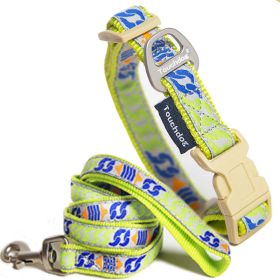 Touchdog 'Chain Printed' Tough Stitched Embroidered Collar and Leash - Yellow - Small