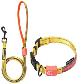 Touchdog 'Lumiglow' 2-in-1 USB Charging LED Lighting Water-Resistant Dog Leash and Collar - Yellow - Small