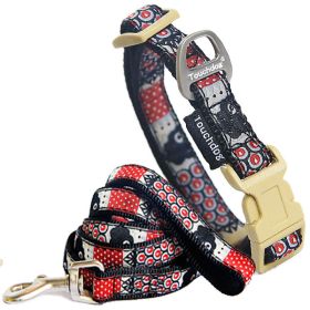 Touchdog 'Owl-Eyed' Tough Stitched Embroidered Collar and Leash - Red / Black - Medium