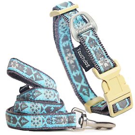 Touchdog 'Shape Patterned' Tough Stitched Embroidered Collar and Leash - Blue - Medium