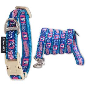 Touchdog 'Bone Patterned' Tough Stitched Embroidered Collar and Leash - Blue - Medium