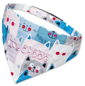 Touchdog 'Head-Popper' Fashion Designer Printed Velcro Dog Bandana - Blue / White - Large