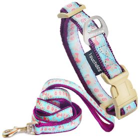 Touchdog 'Avery Patterned' Tough Stitched Embroidered Collar and Leash - Light Blue - Small