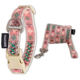 Touchdog 'Carpentry Patterned' Tough Stitched Embroidered Collar and Leash - Brown - Small
