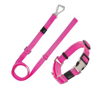 Pet Life 'Advent' Outdoor Series 3M Reflective 2-in-1 Durable Martingale Training Dog Leash and Collar - Pink - Medium