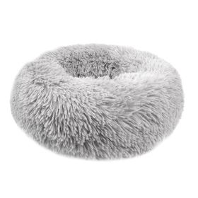 Medium Dog Calming Bed Cozy Warm Plush Sleeping Bed Round - 20in - Light Gray
