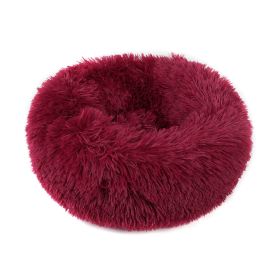 Large Dog  Calming Bed Cozy Warm Plush Sleeping Bed Round - 31in - Wine Red