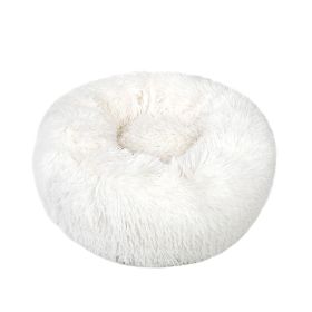 Small Large Pet Dog Puppy Cat Calming Bed Cozy Warm Plush Sleeping Mat Kennel, Round - 31in - White