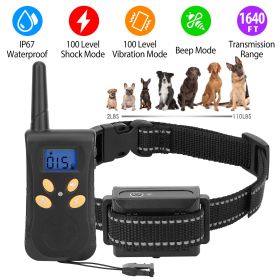 Dog Training Collar IPX7 Waterproof Pet Beep Vibration Electric Shock Collar  - Black