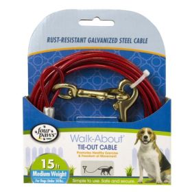 Four Paws Walk-About Tie Out Cable Medium Weight Multiple Sizes (Size: 15 Feet)