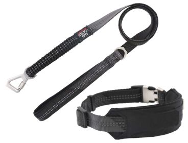 PET LIFE 'GEO-PRENE' 2-IN-1 SHOCK ABSORBING PADDED REFLECTIVE DOG LEASH AND COLLAR (Color: Black, Size: Large)