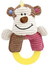 Pet Life 'Ring-O-Round' Plush Squeaking and Rubber Teething Newborn Puppy Dog Toy (Color: Pink Brown)