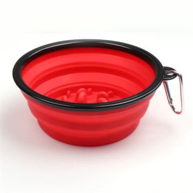 Portable Pet Feeder Travel Foldable Pet Dog Bowl Silicone Collapsible Slow 350ml/1000ml Feeding Bowl (Color: Red, Size: 13 cm)