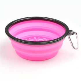 Portable Pet Feeder Travel Foldable Pet Dog Bowl Silicone Collapsible Slow 350ml/1000ml Feeding Bowl (Color: Pink, Size: 13 cm)