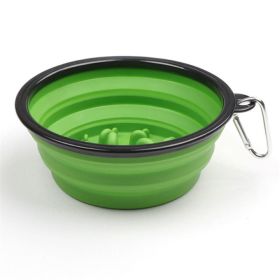 Portable Pet Feeder Travel Foldable Pet Dog Bowl Silicone Collapsible Slow 350ml/1000ml Feeding Bowl (Color: Green, Size: 13 cm)
