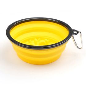 Portable Pet Feeder Travel Foldable Pet Dog Bowl Silicone Collapsible Slow 350ml/1000ml Feeding Bowl (Color: Yellow, Size: 13 cm)