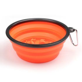Portable Pet Feeder Travel Foldable Pet Dog Bowl Silicone Collapsible Slow 350ml/1000ml Feeding Bowl (Color: Orange, Size: 13 cm)