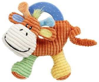Pet Life 'Giraffe-Cow' Plush Squeaking and Rubber Teething Newborn Puppy Dog Toy (Color: Orange Green Yellow)