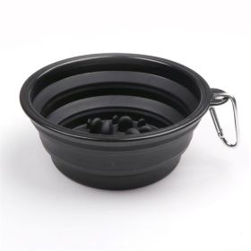 Portable Pet Feeder Travel Foldable Pet Dog Bowl Silicone Collapsible Slow 350ml/1000ml Feeding Bowl (Color: Black, Size: 13 cm)