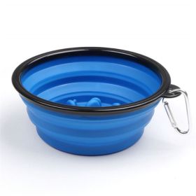 Portable Pet Feeder Travel Foldable Pet Dog Bowl Silicone Collapsible Slow 350ml/1000ml Feeding Bowl (Color: Blue, Size: 13 cm)
